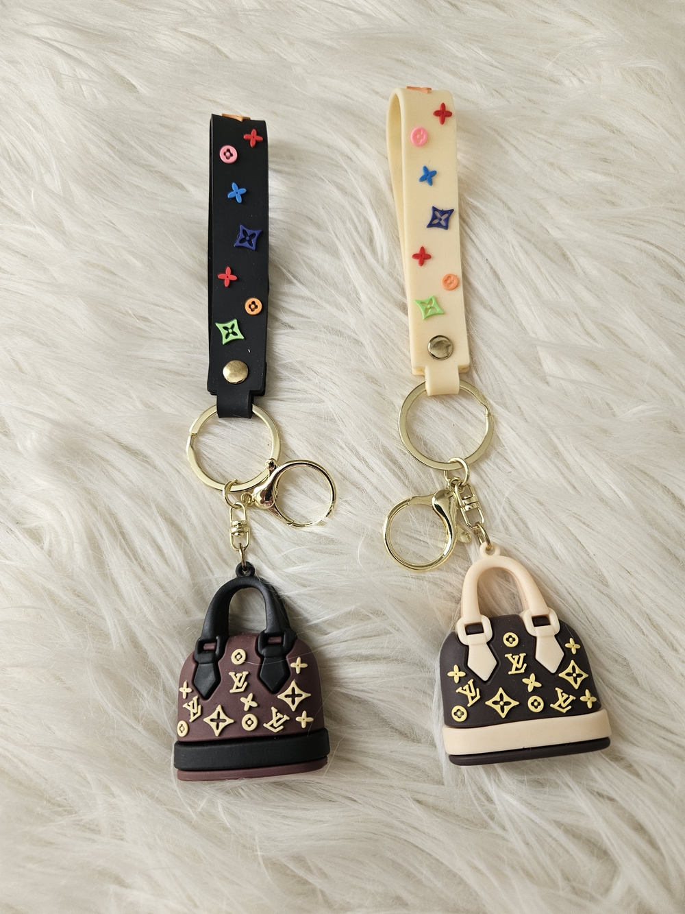 Brown and Cream Mini Bag Keychain Bag Charm (2 Pieces)